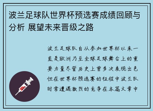 波兰足球队世界杯预选赛成绩回顾与分析 展望未来晋级之路
